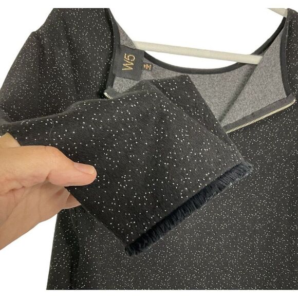 W5 Black Print Long Sleeve Top, Manufacturer Frayed Sleeves and Hem, Women's XL - Picture 5 of 10